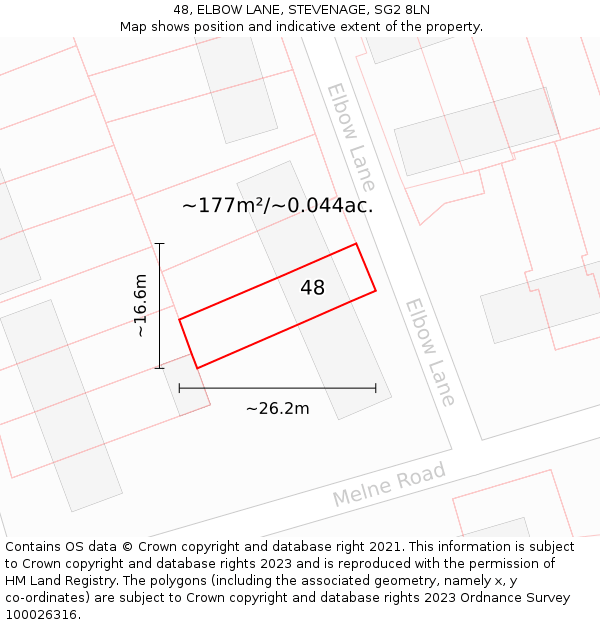 48, ELBOW LANE, STEVENAGE, SG2 8LN: Plot and title map