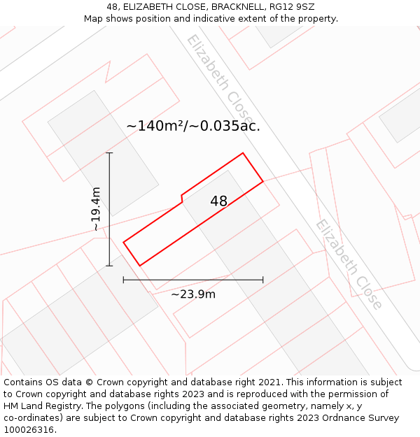 48, ELIZABETH CLOSE, BRACKNELL, RG12 9SZ: Plot and title map