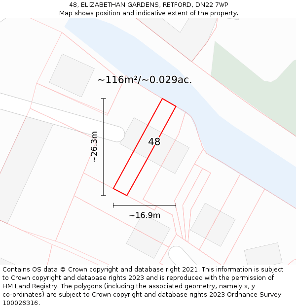 48, ELIZABETHAN GARDENS, RETFORD, DN22 7WP: Plot and title map