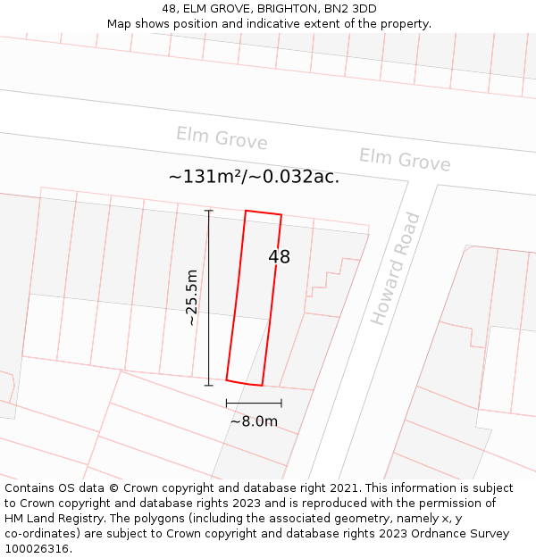 48, ELM GROVE, BRIGHTON, BN2 3DD: Plot and title map