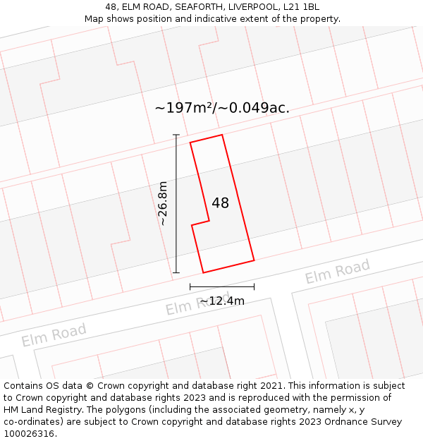 48, ELM ROAD, SEAFORTH, LIVERPOOL, L21 1BL: Plot and title map