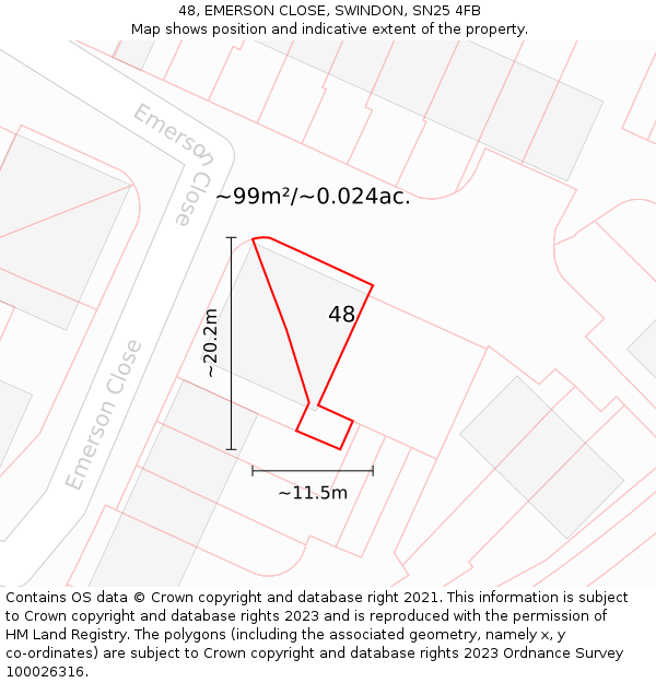 48, EMERSON CLOSE, SWINDON, SN25 4FB: Plot and title map