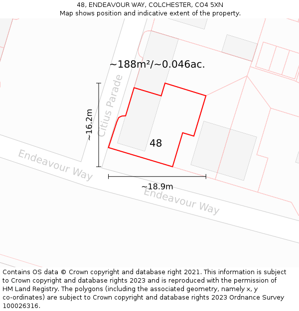 48, ENDEAVOUR WAY, COLCHESTER, CO4 5XN: Plot and title map