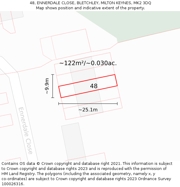 48, ENNERDALE CLOSE, BLETCHLEY, MILTON KEYNES, MK2 3DQ: Plot and title map