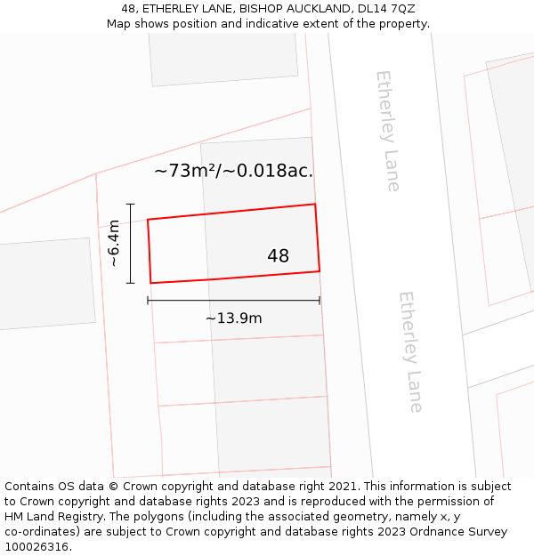 48, ETHERLEY LANE, BISHOP AUCKLAND, DL14 7QZ: Plot and title map