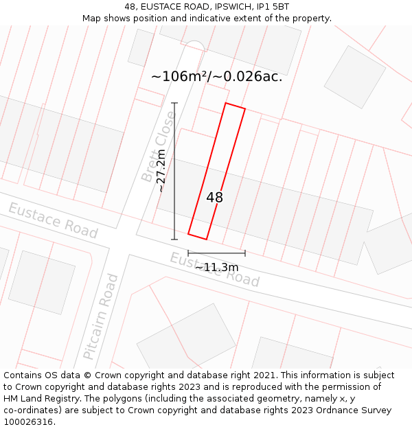 48, EUSTACE ROAD, IPSWICH, IP1 5BT: Plot and title map