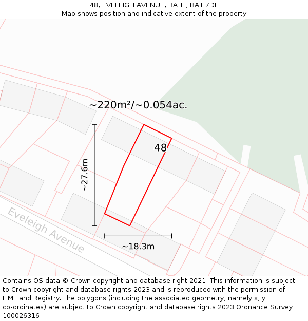 48, EVELEIGH AVENUE, BATH, BA1 7DH: Plot and title map