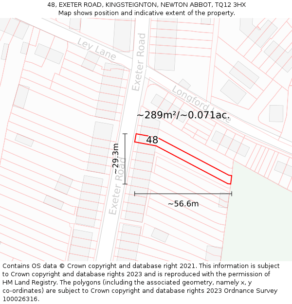 48, EXETER ROAD, KINGSTEIGNTON, NEWTON ABBOT, TQ12 3HX: Plot and title map