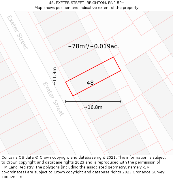 48, EXETER STREET, BRIGHTON, BN1 5PH: Plot and title map