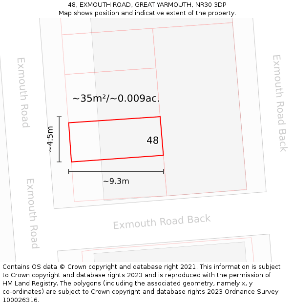 48, EXMOUTH ROAD, GREAT YARMOUTH, NR30 3DP: Plot and title map