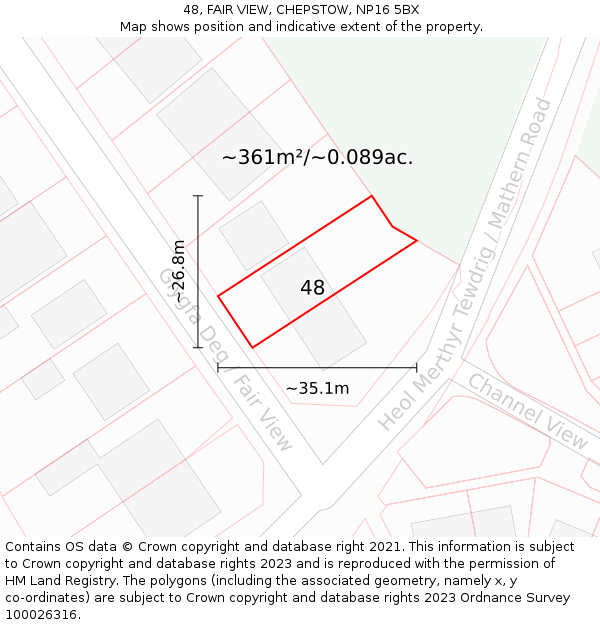 48, FAIR VIEW, CHEPSTOW, NP16 5BX: Plot and title map