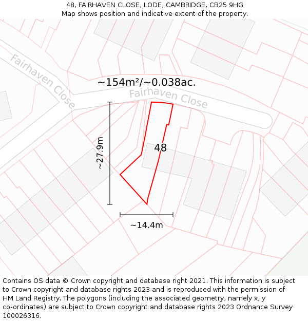 48, FAIRHAVEN CLOSE, LODE, CAMBRIDGE, CB25 9HG: Plot and title map