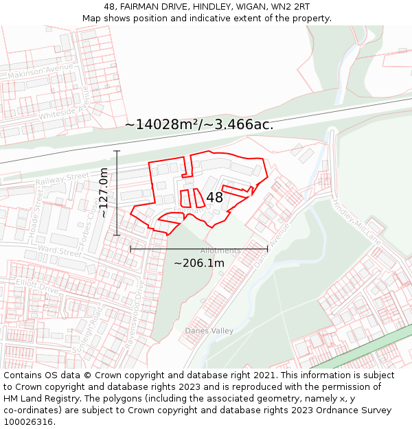 48, FAIRMAN DRIVE, HINDLEY, WIGAN, WN2 2RT: Plot and title map