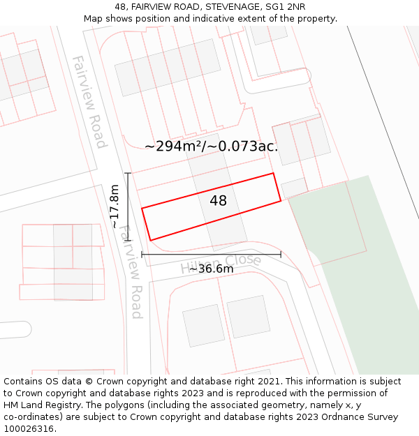 48, FAIRVIEW ROAD, STEVENAGE, SG1 2NR: Plot and title map