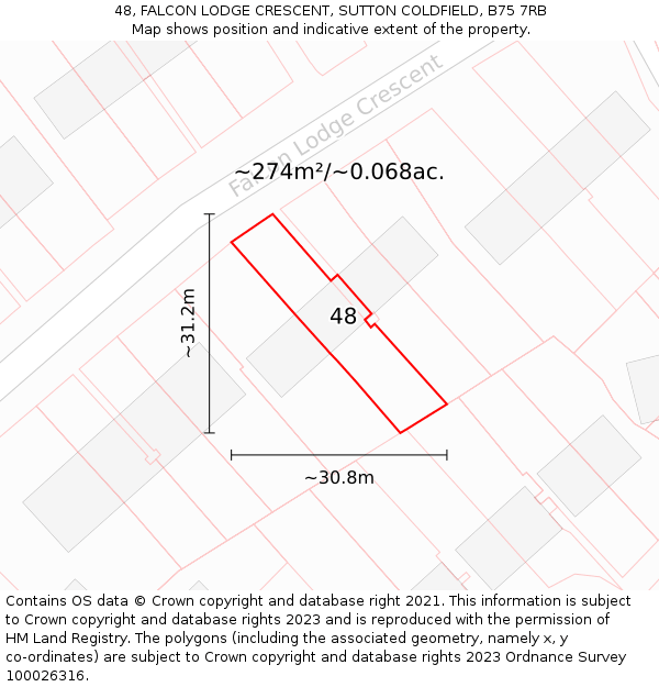 48, FALCON LODGE CRESCENT, SUTTON COLDFIELD, B75 7RB: Plot and title map