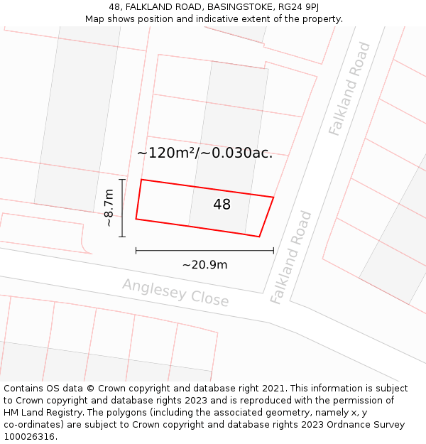 48, FALKLAND ROAD, BASINGSTOKE, RG24 9PJ: Plot and title map