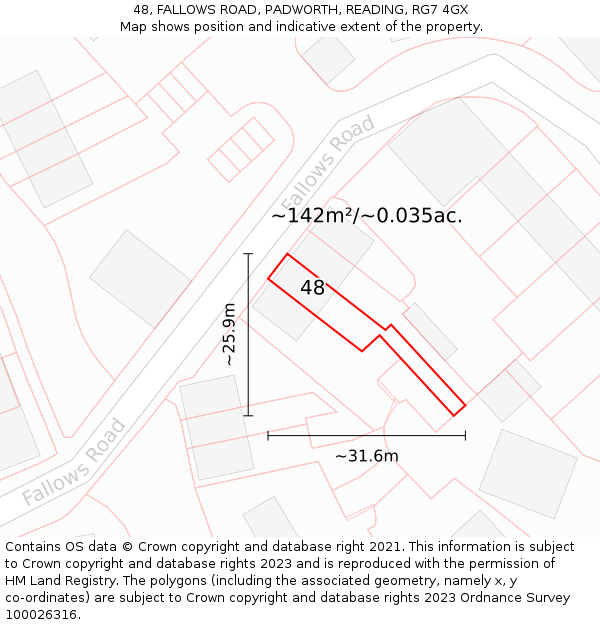 48, FALLOWS ROAD, PADWORTH, READING, RG7 4GX: Plot and title map