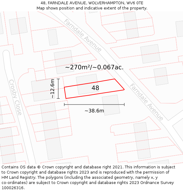 48, FARNDALE AVENUE, WOLVERHAMPTON, WV6 0TE: Plot and title map