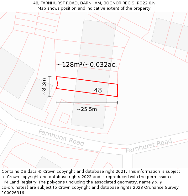 48, FARNHURST ROAD, BARNHAM, BOGNOR REGIS, PO22 0JN: Plot and title map