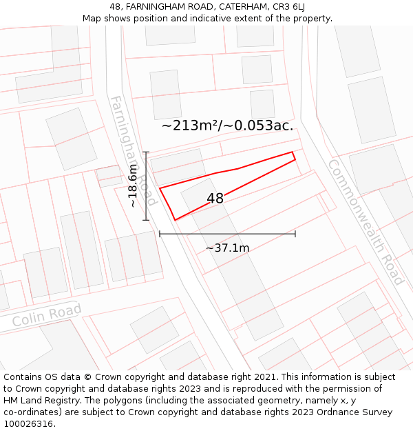 48, FARNINGHAM ROAD, CATERHAM, CR3 6LJ: Plot and title map