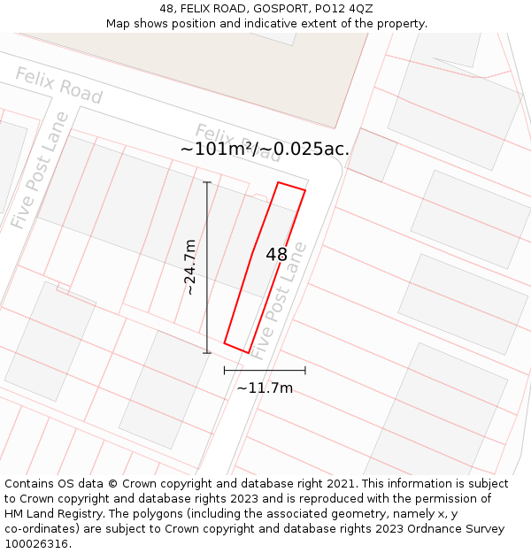 48, FELIX ROAD, GOSPORT, PO12 4QZ: Plot and title map