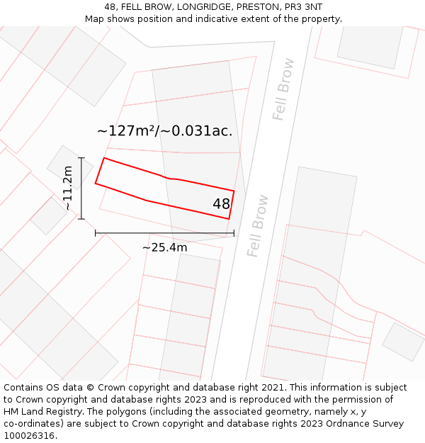 48, FELL BROW, LONGRIDGE, PRESTON, PR3 3NT: Plot and title map