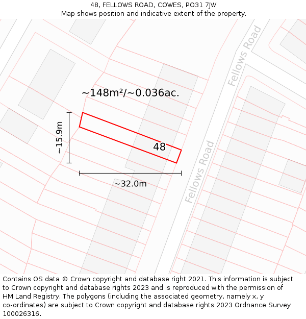 48, FELLOWS ROAD, COWES, PO31 7JW: Plot and title map