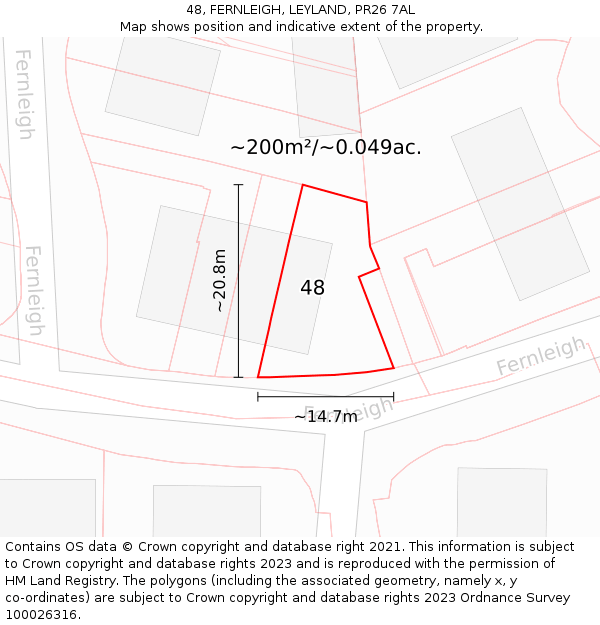 48, FERNLEIGH, LEYLAND, PR26 7AL: Plot and title map