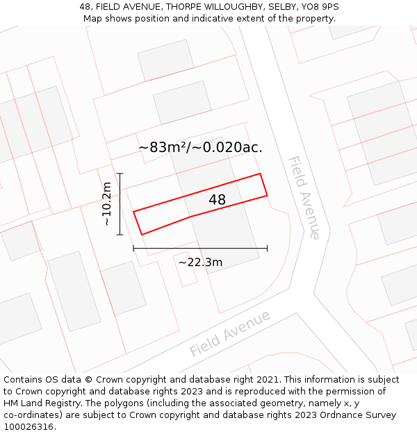 48, FIELD AVENUE, THORPE WILLOUGHBY, SELBY, YO8 9PS: Plot and title map