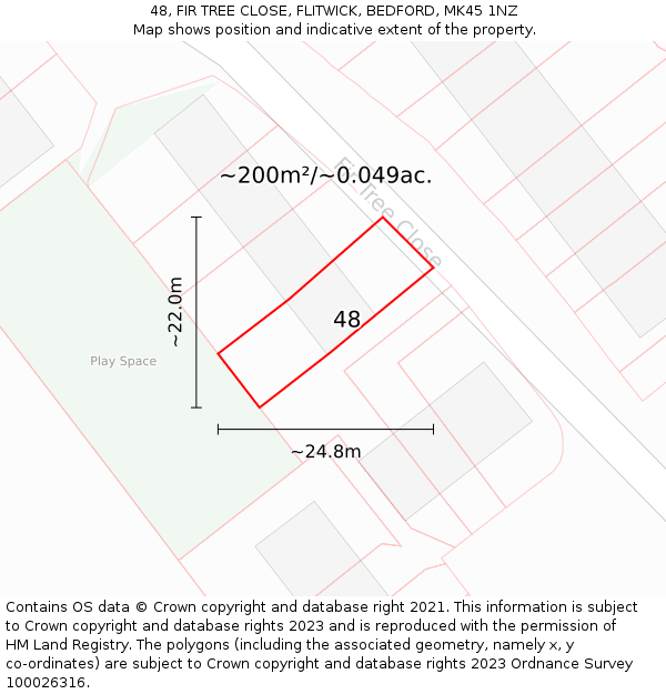 48, FIR TREE CLOSE, FLITWICK, BEDFORD, MK45 1NZ: Plot and title map