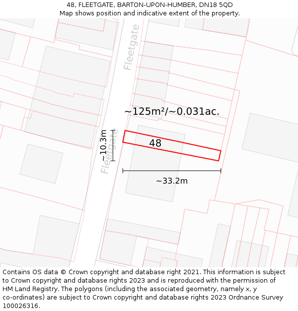 48, FLEETGATE, BARTON-UPON-HUMBER, DN18 5QD: Plot and title map