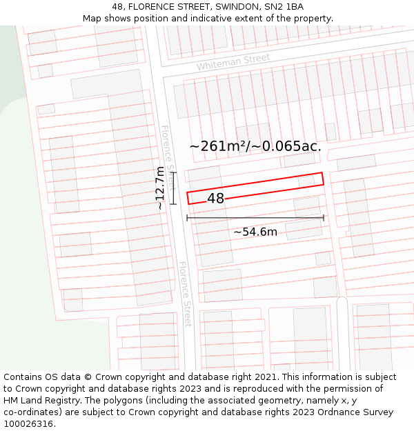 48, FLORENCE STREET, SWINDON, SN2 1BA: Plot and title map