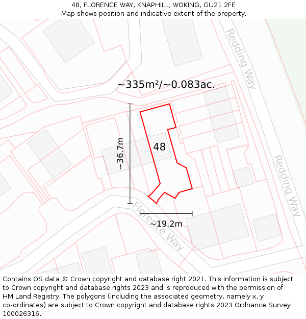 48, FLORENCE WAY, KNAPHILL, WOKING, GU21 2FE: Plot and title map