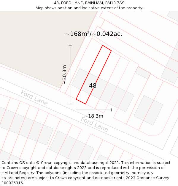 48, FORD LANE, RAINHAM, RM13 7AS: Plot and title map