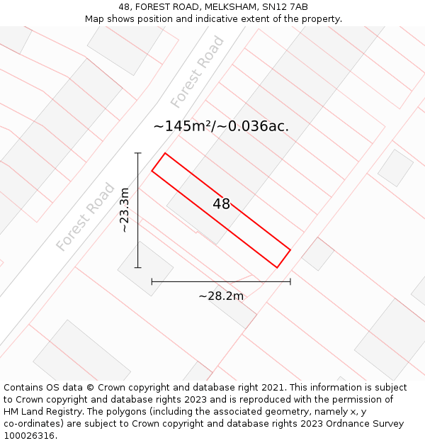 48, FOREST ROAD, MELKSHAM, SN12 7AB: Plot and title map
