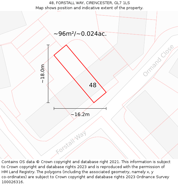 48, FORSTALL WAY, CIRENCESTER, GL7 1LS: Plot and title map