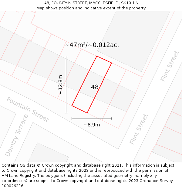 48, FOUNTAIN STREET, MACCLESFIELD, SK10 1JN: Plot and title map