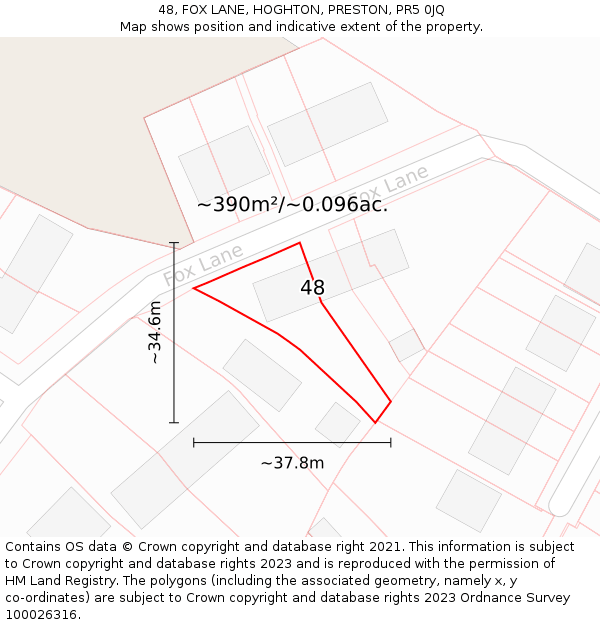 48, FOX LANE, HOGHTON, PRESTON, PR5 0JQ: Plot and title map