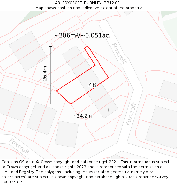48, FOXCROFT, BURNLEY, BB12 0EH: Plot and title map