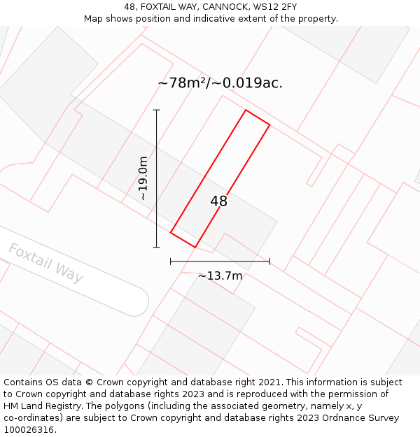 48, FOXTAIL WAY, CANNOCK, WS12 2FY: Plot and title map