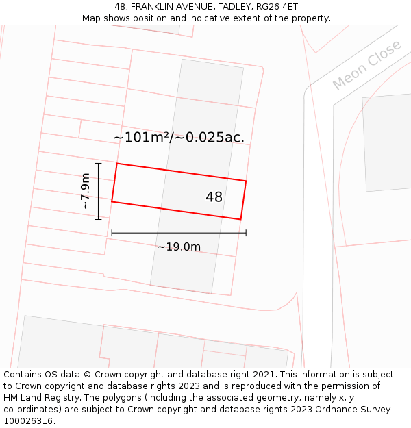 48, FRANKLIN AVENUE, TADLEY, RG26 4ET: Plot and title map