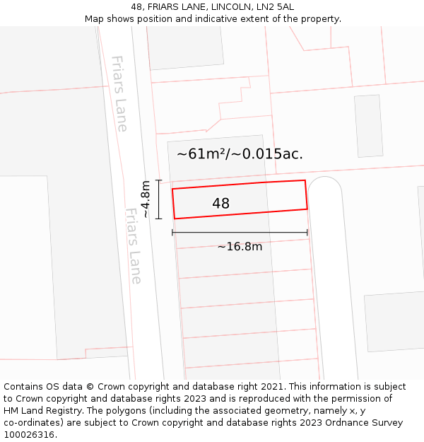 48, FRIARS LANE, LINCOLN, LN2 5AL: Plot and title map