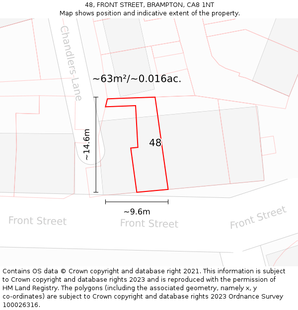 48, FRONT STREET, BRAMPTON, CA8 1NT: Plot and title map