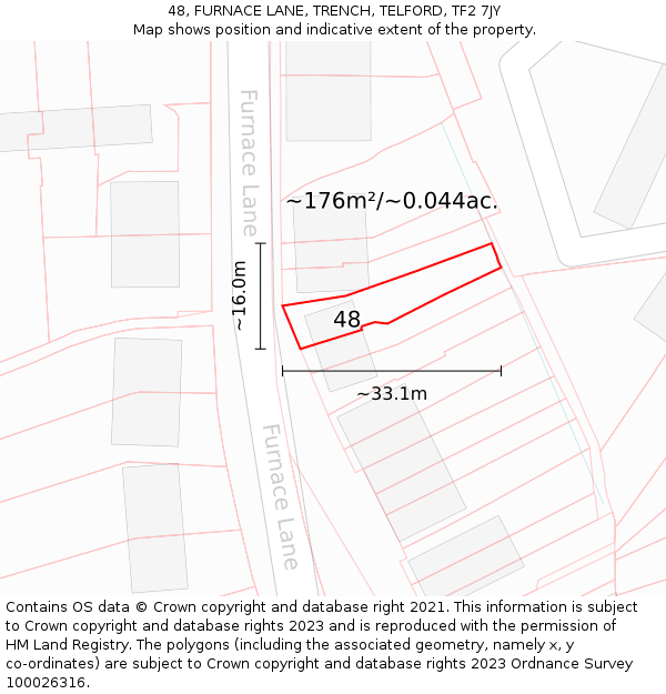 48, FURNACE LANE, TRENCH, TELFORD, TF2 7JY: Plot and title map