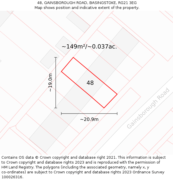 48, GAINSBOROUGH ROAD, BASINGSTOKE, RG21 3EG: Plot and title map