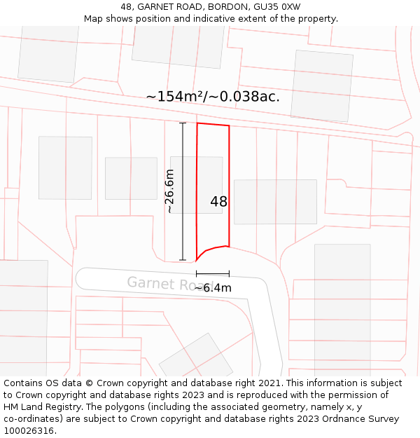 48, GARNET ROAD, BORDON, GU35 0XW: Plot and title map