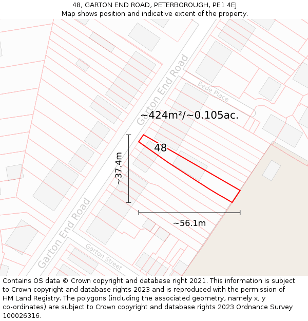 48, GARTON END ROAD, PETERBOROUGH, PE1 4EJ: Plot and title map