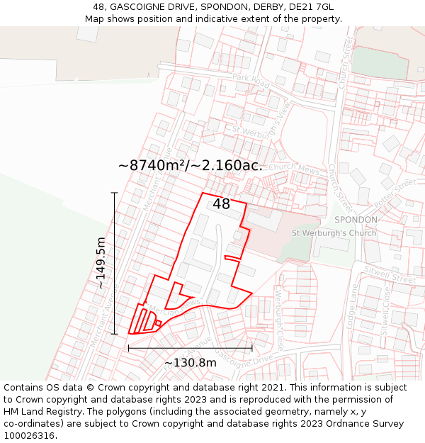 48, GASCOIGNE DRIVE, SPONDON, DERBY, DE21 7GL: Plot and title map