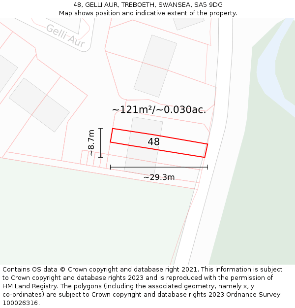 48, GELLI AUR, TREBOETH, SWANSEA, SA5 9DG: Plot and title map