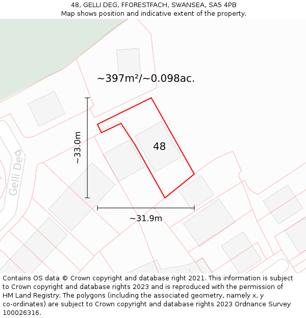 48, GELLI DEG, FFORESTFACH, SWANSEA, SA5 4PB: Plot and title map